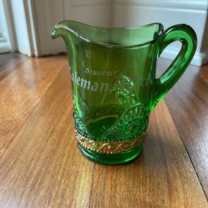 VIntage Small Green Glass Souvenir of Coleman Michigan with Gold Trim